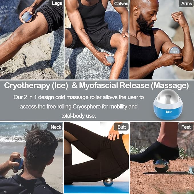 iECO Cryosphere Cold Massage Roller Ball - Massage Ball for Cold & Heat Relief, Myofascial Release, Trigger Point Therapy, Muscle Knots - Deep Tissue Ice Massager