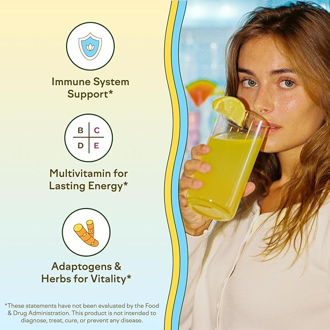 Feel Goods Immunity Icon, Zero Sugar, Vitamin C, A, B, D, E & Zinc, Organic Elderberry, Ashwagandha, Drink Mix Powder, Vegan, Non GMO, Caffeine & Gluten Free | Peach Lemonade, 15 Count