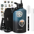 One Gallon Water Bottle Insulated with DIY Stickers, Triple Wall Vacuum Cold for 48 Hrs Leak-proof Non-BPA, 128oz Large Sports Stainless Steel Water Jug with Paracord Handle Straw Spout Lids