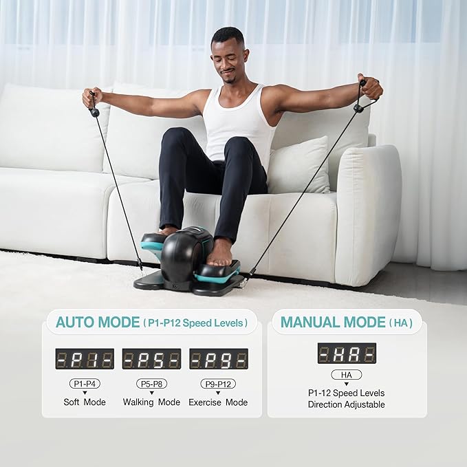 Under Desk Elliptical Machine, Ellipse Leg Exerciser for Seniors, Seated Pedal Exerciser with Resistance Bands Non Slip Mat, Remote Control, 12 Adjustable Speeds for Home, Seniors, Adults