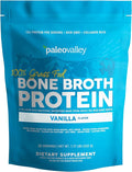 Paleovalley 100% Grass Fed Bone Broth Protein Powder - Vanilla - Rich in Collagen for Hair, Skin, Gut Health, Bone and Joint Support - 28 Servings