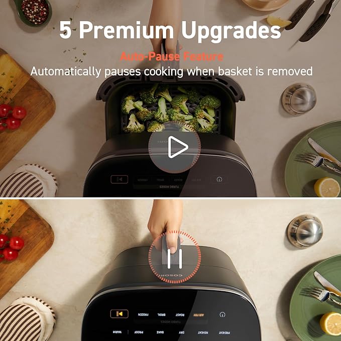 COSORI Air Fryer 9-in-1, Compact & Large 6-Qt, Fast Turbo Modes, 90–450°F Precise Heat for Even Results, Up to 95% Less Oil*, Roast, Bake, Dry, Reheat, Frozen, Broil, Proof, 120V, TurboBlaze, Ceramic