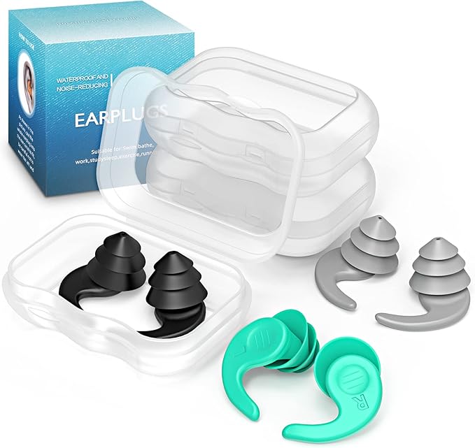 Swimming Ear Plugs for Adults,3 Pairs Waterproof Reusable Silicone Swim Earplugs for Swimming Surfing Snorkeling Showering and Water Pool,Beach,Ocean (Adults & Teens 14+)
