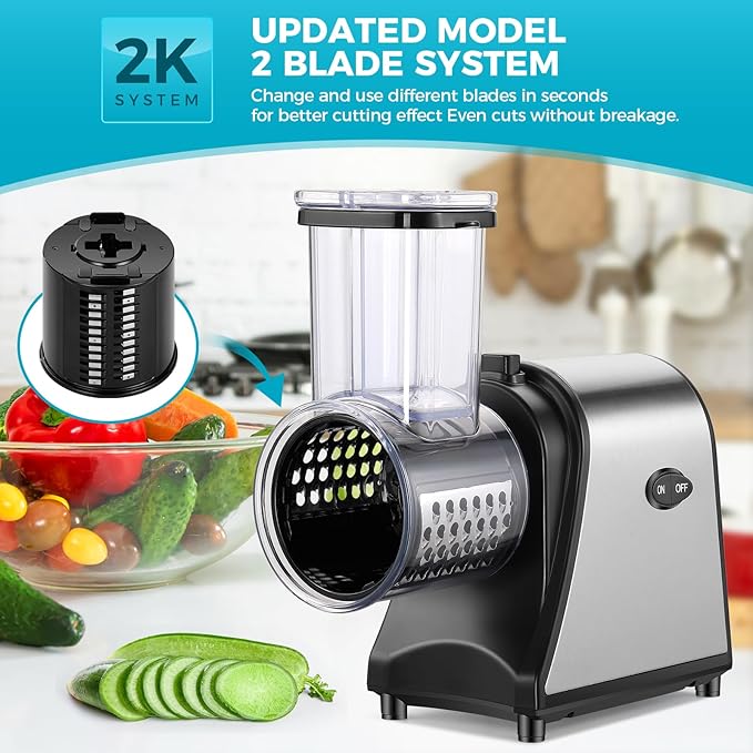 Nictemaw Electric Cheese Grater 250W, Cheese Shredder, Professional Electric Slicer Shredder for Potatoes, Carrots, Veggies, Upgraded
