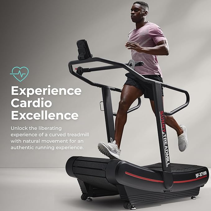Sunny Health & Fitness Premium Manual Treadmill – Non-Motorized, Heavy-Duty, Commercial-Grade, Adjustable Handlebar, for Endurance Training, Optional 8-Level Magnetic Assistance & Free SunnyFit App