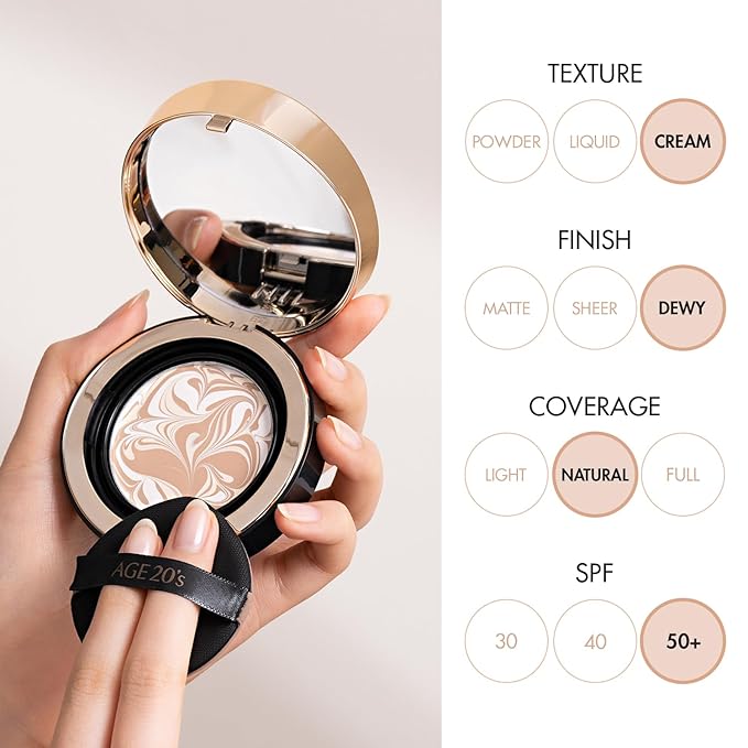 AGE20'S Signature Essence Pact SPF 50+ | Pack of 2 | 23W BEIGE | Cream Foundation, Dewy Finish, Natural Coverage | Korean Cushion Foundation