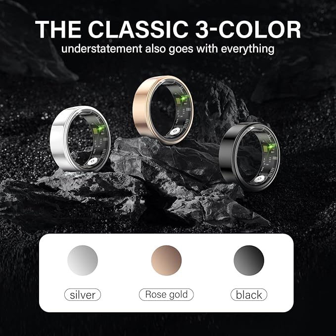 Smart Ring Health Tracker, Fitness Sleep and Heart Rate Monitor Smart Ring, Waterproof Bluetooth Fitness Tracker Ring IPX68 Waterproof (Silver, 12)