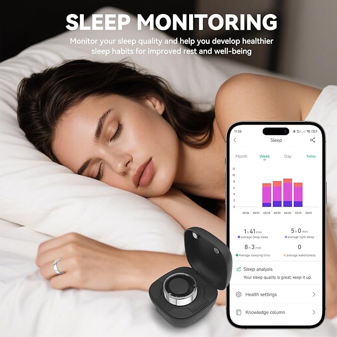 Smart Ring for Men Women with Black Charging Box, Bluetooth, Health Ring , IP68 Waterproof, Fitness Ring Tracks Heart Rate/Sleep/Steps/Sports Activities/Blood Oxygen,non-subscription app (Silver, 8)