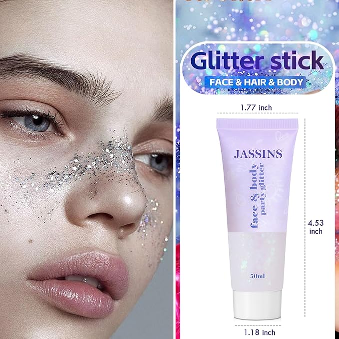 JASSINS 2 Colors Body Glitter, 100ml Face Glitter for Women Girls Kids, Glitter Gel Makeup Tween Gifts, Singer Concerts Festival Rave Accessories, Chunky Mermaid Sequins Glitter