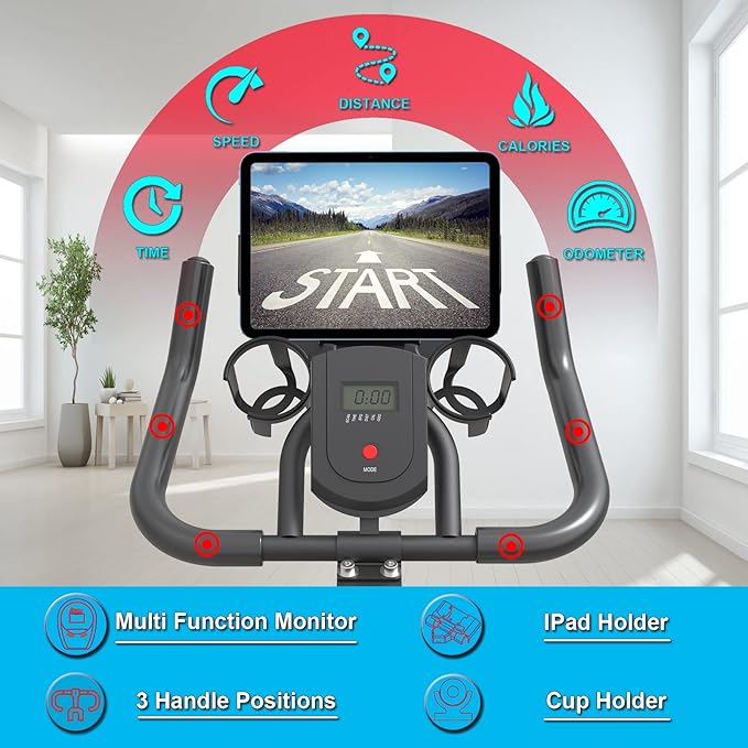 Exercise Bikes Stationary,Exercise Bike for Home Indoor Cycling Bike for Home Cardio Gym,Workout Bike with Ipad Mount & LCD Monitor,Silent Belt Drive
