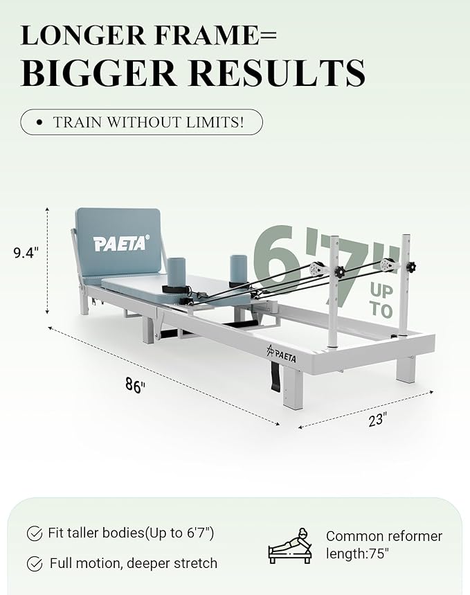 PAETA Pilates Reformer, Foldable Reformer Pilates Machine with Music Wire Springs, Pilates Equipment for Home Workouts with Jump Board, Up to 400 LBS