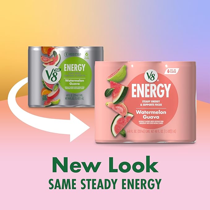 V8 Energy Watermelon Guava Energy Drink, 8 fl oz Can (24 Pack)