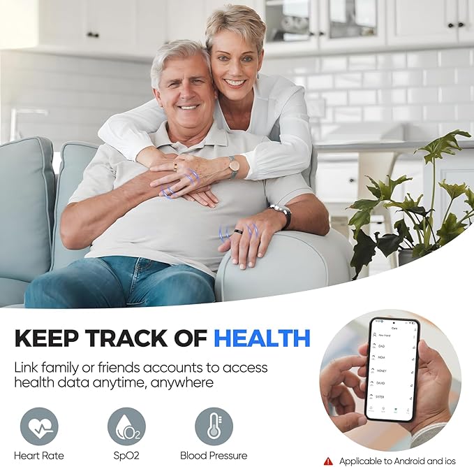 Smart Ring with Sleep Apnea Monitoring, No APP Subscription, 10-Day Battery Life, Stress/Heart Rate/Women's Health Tracker, Android & iOS Compatible (Black, 8)
