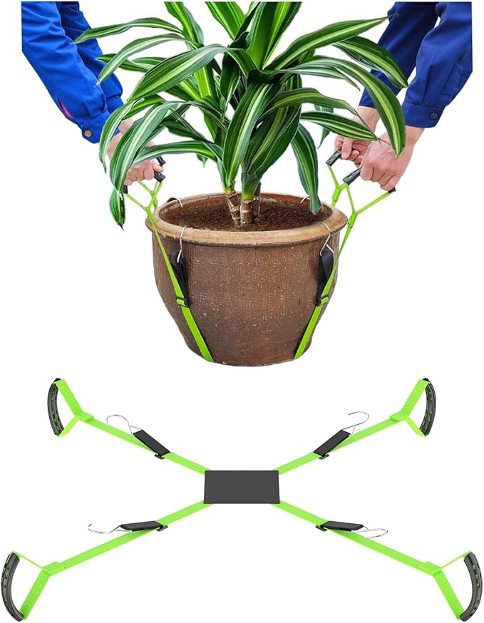 Potted Plant Mover，Plant Lifting Straps for Garden Flower Pots, Planters，Rocks, Trees，Easily Lift and Move Heavy Items Up to 200 Pounds，Mid Size, Green, Patent Pending