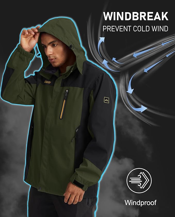 MAGCOMSEN Men's Hooded Windproof Water Resistant Rain Jacket Windbreaker 5 Pockets for Hiking,Fishing,Travel