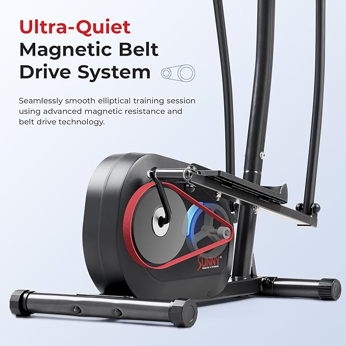 Sunny Health & Fitness Smart Upright Elliptical w/Pulse Sensor Built-in, Indoor Full-Body Cross-Training & Cardio Exercise Machine for Home, Free SunnyFit App Connection, Optional Long Stride Length