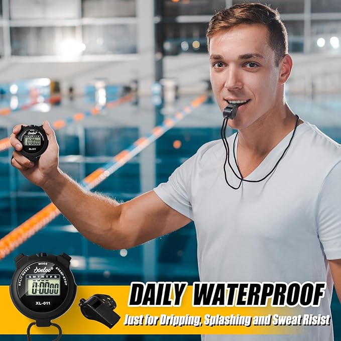72 Pcs Digital Stopwatch Timer Plastic Whistle Bulk for Sports Coaches Referee Waterproof Watch Timer Whistle with Lanyard Multi Function Electronic Fitness Date Alarm (Black)