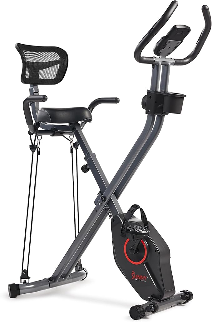 Sunny Health & Fitness Smart Folding X-Bike, Portable Compact Exercise Bike for Indoor Cycling Workout, Home Cardio Training Machine, Free SunnyFit App Bluetooth Connect, Optional Foldable Recumbent
