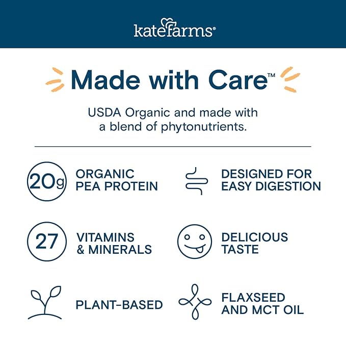 KATE FARMS Organic 1.4 High Calorie Nutrition Shake, Chocolate, 20g Protein, 27 Vitamins and Minerals, Meal Replacement, 11 oz (6 Pack)