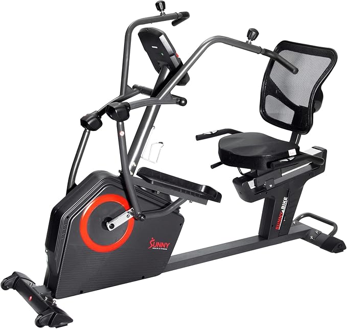 Sunny Health & Fitness Elite Recumbent Cross Trainer & Elliptical Machine with Arm Exercisers for Home Arm/Leg Training, Easy Adjust Seat & Mesh Backrest, Free SunnyFit App Bluetooth Connectivity