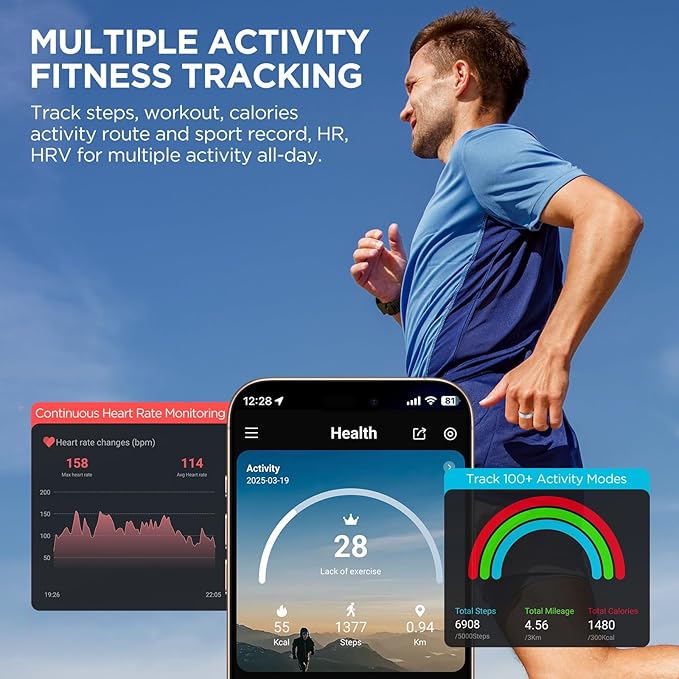 Smart Ring for Women Men, Activity Fitness Tracker with 24/7 Heart Rate Monitor, Waterproof Sleep Tracker Fitness Ring, Step Counter, Calorie Pedometer, No APP Fee,for iOS Android (Silver,#7)