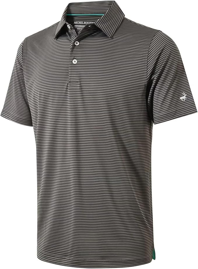Mens Golf Shirt Moisture Wicking Dry Fit Performance Sport Short Sleeve Striped Golf Polo Shirts for Men