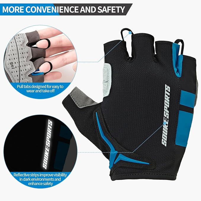 Souke Sports Mens Cycling Gloves with Gel Pads Half Finger Bike Gloves Lightweight Anti-Slip Shock-Absorbing for MTB Road Biking