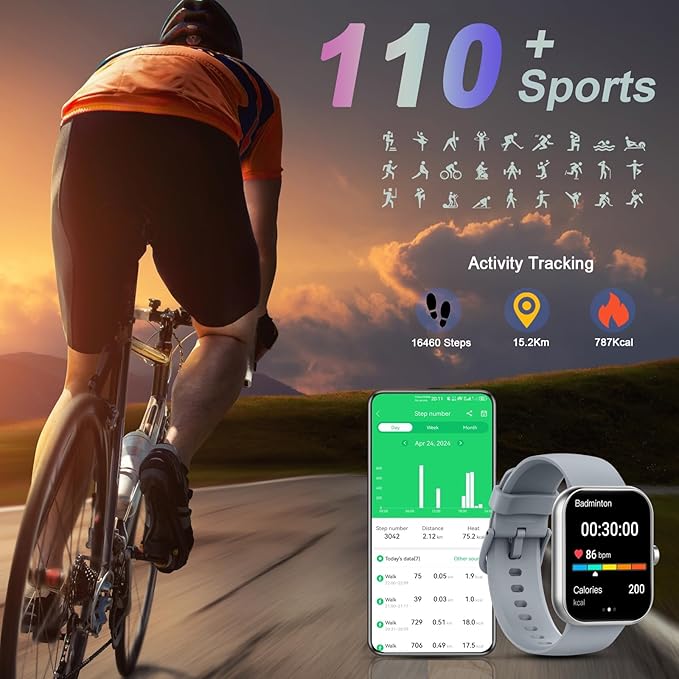 Smart Watch (Answer/Make Call), 2025 New Smartwatch for Men/Women, 1.96" Fitness Watch with 112 Sport Mode/Pedometer/Calories/Sleep/Heart Rate Monitor, IP68 Waterproof Fitness Tracker for Android iOS