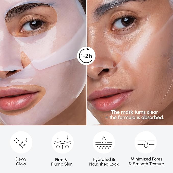 MAREE Collagen Facial Mask with Hyaluronic Acid - Hydrating Face Masks Skincare - Mascarillas Faciales For Women Skin Care - White, 4 Count