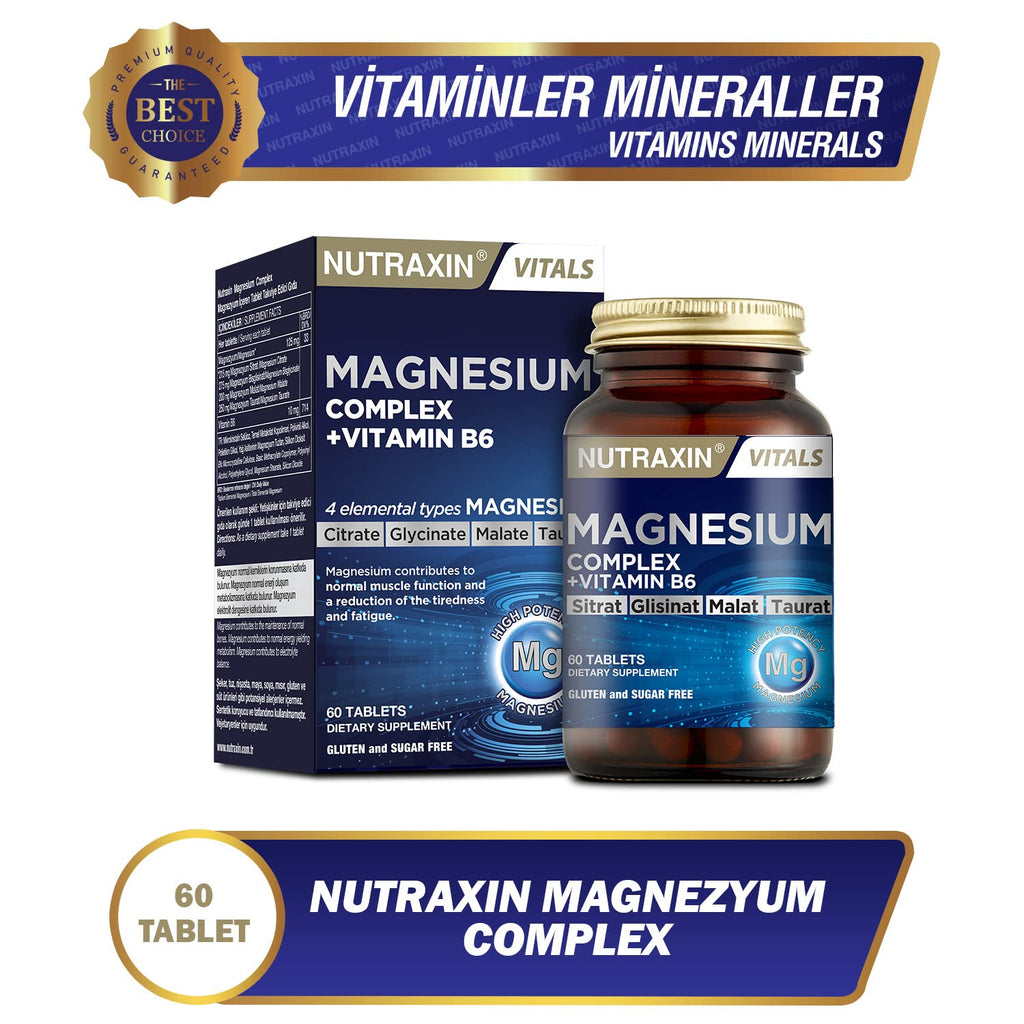 Nutraxin Magnesium Complex 60 Tablet - Comprehensive Magnesium Supplement with Vitamin B6
