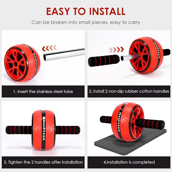 Ab Roller Wheel, Ab Workout Equipment for Abdominal & Core Strength Training, Home Gym Fitness Exercise Wheels for Women Men, with 2 Grip Strength Trainer & Knee Pad Accessories