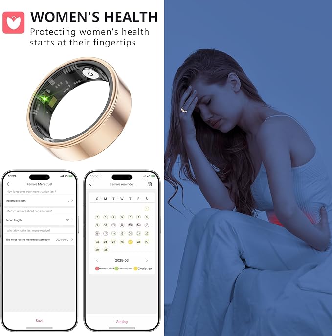 Thin Smart Ring for Fitness & Health Tracking -Heart Rate/Blood Oxygen Monitor, 5ATM Waterproof, Sleep Analysis, Pedometer -No APP Subscription Compatible with Smartphone (Rose Gold, 7)