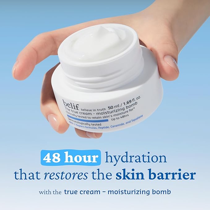 belif Moisturizing Bomb – Daily Ceramide Moisturizer with Peptide & Squalane, 48hr Hydration & Anti-Aging Cream, Milky & Lightweight, Restores Skin Barrier, Korean Skincare, 3.3 fl oz (100ml)