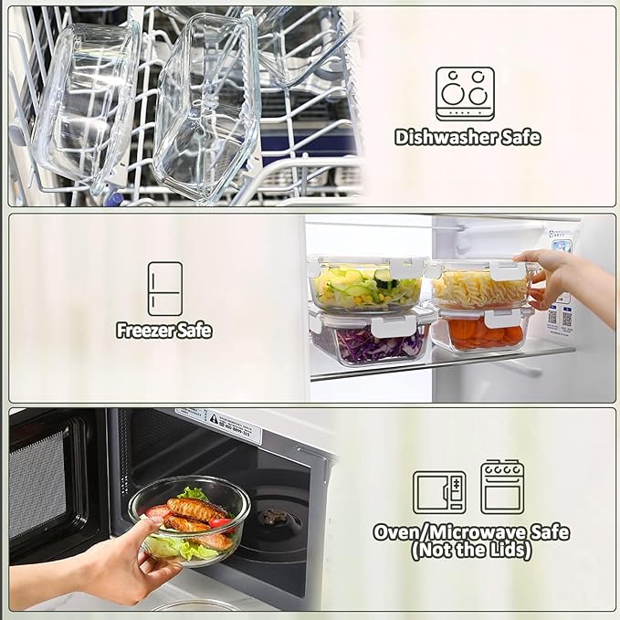 M MCIRCO 10-Pack Glass Food Storage Containers with Lids, Airtight Glass Lunch Bento Boxes, Meal Prep Containers, Microwave, Oven, Freezer and Dishwasher Friendly, White