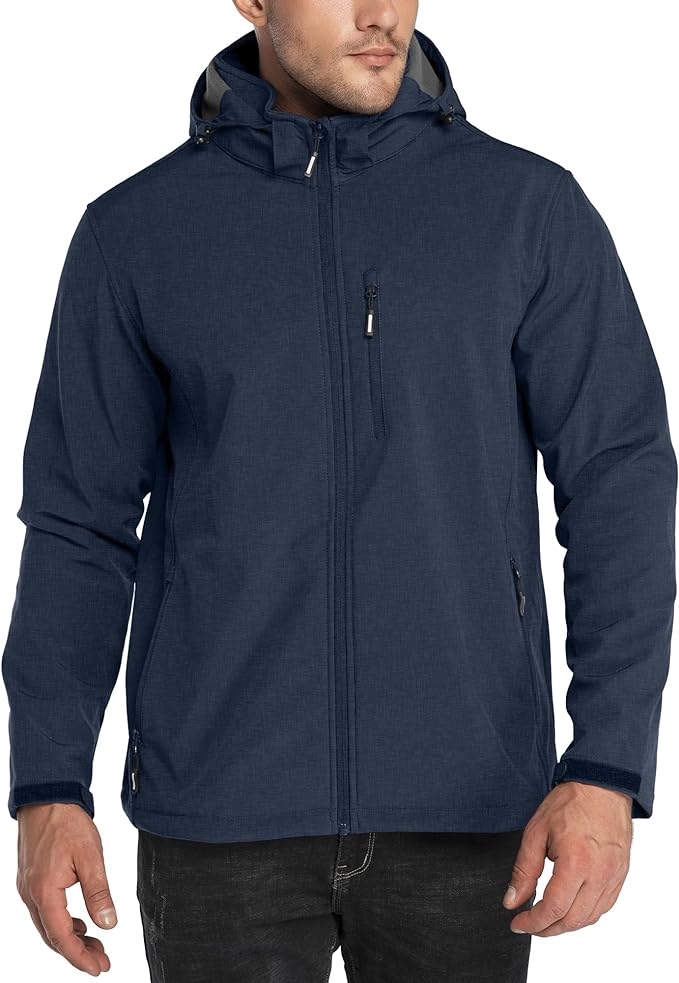 Outdoor Ventures Men's Lightweight Softshell Jacket Fleece Lined Hooded Water Resistant Winter Hiking Windbreaker Jackets
