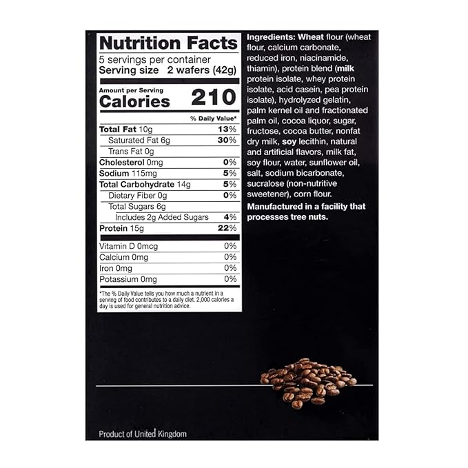 PROTIFIT - High Protein Wafer Bar, 15g Protein, Low Calorie, Low Carb, Low Fat, Trans Fat Free, Cholesterol Free, Ideal Protein Compatible, 5 Servings Per Box (Mocha)