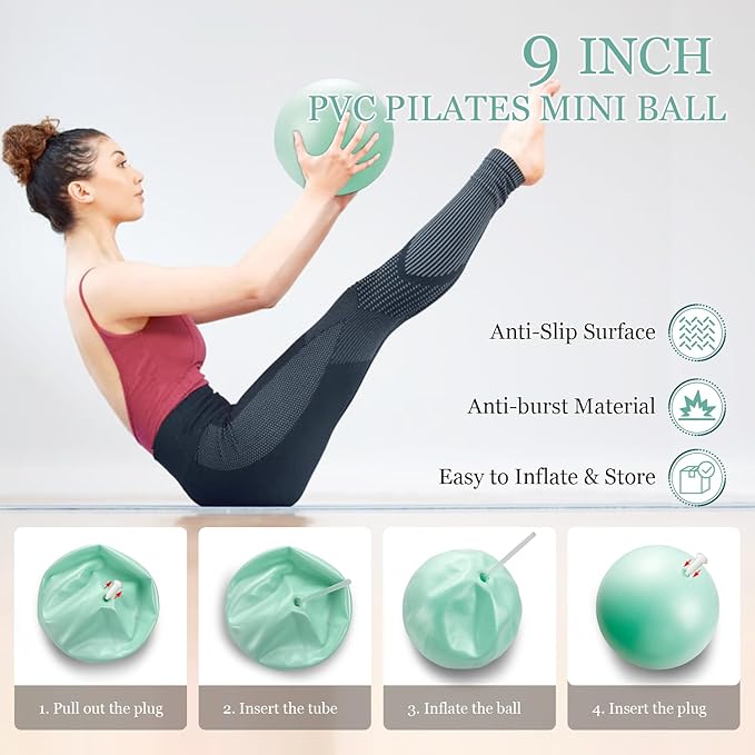 Pilates Ring Set 9 PCS, Magic Circle Yoga Ring, Pilates Ball, 2.2lb *2 Dumbbells, Resistance Bands, Tape Measure, Pilates Weight Kit Equipment Accessories for Home Workouts Fitness Yoga