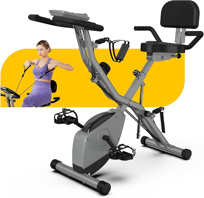 Foldable Exercise Bike Stationary Bikes for Home, 5 IN 1 Indoor Workout Bike, Cycling Bike with 16-Level Quiet Magnetic Resistance, 6.6 LBS Flywheel and 300LBS Capacity, 2025 Designed 817 X-bike