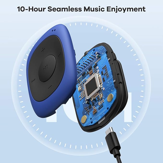 AGPTEK G02 8GB Clip MP3 Player with FM Shuffle, Portable Music Player with Sweatproof Silicone Case for Sports, Blue