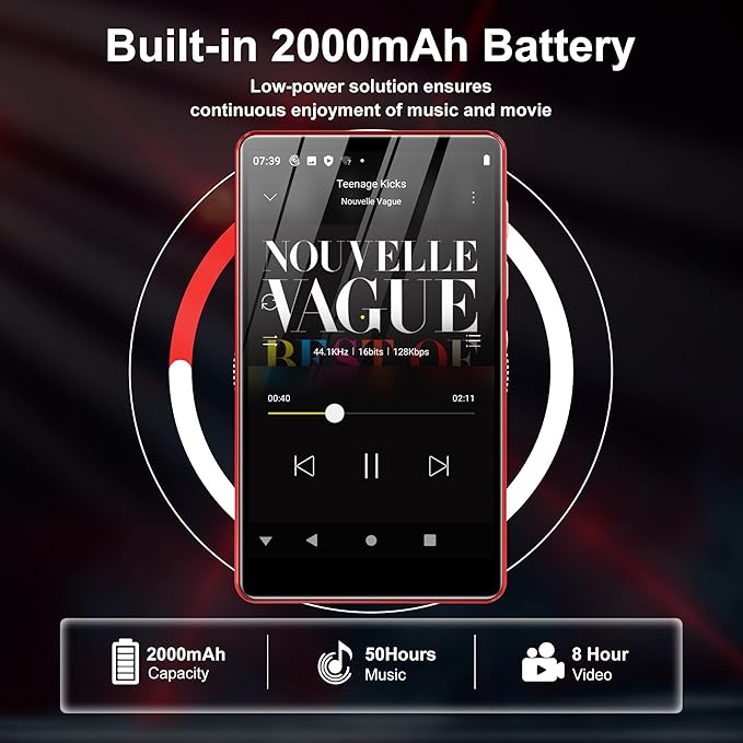 80GB Music Player, MP4 MP3 Player with Bluetooth and WiFi with 4-inch IPS Touch Screen Digital Audio Players, M503 Pro Spotify Player with Amazon Music, Audible, Chrome Browser, Support Up 512GB Red