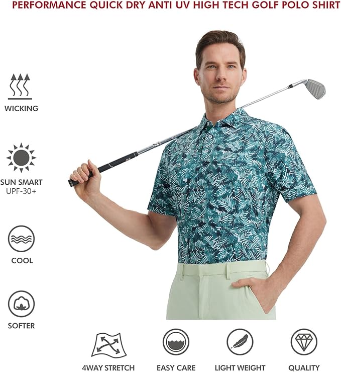 Men's Golf Polo Shirts Short Sleeve Striped Performance Moisture Wicking Dry Fit Golf Shirts for Men
