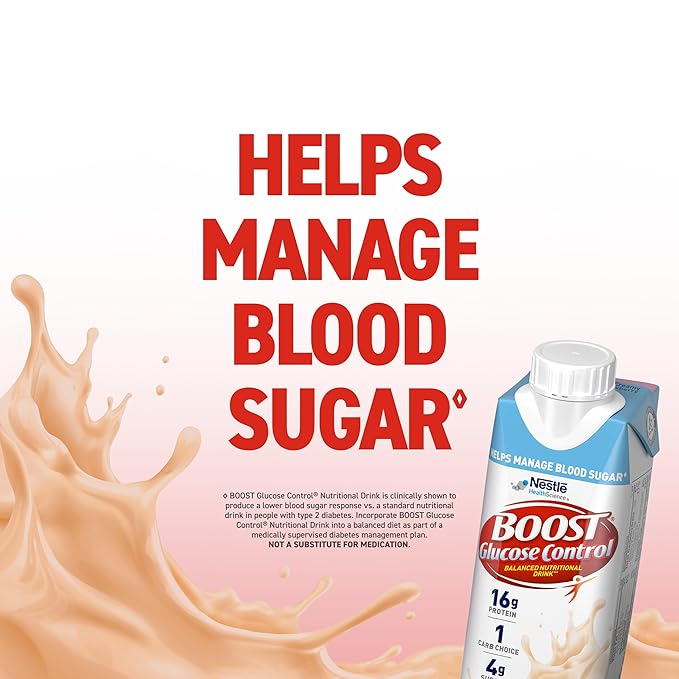 BOOST Glucose Control Ready to Drink Nutritional Drinks, Creamy Strawberry, 8 fl oz Carton (4 x 6 Packs)