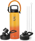 Trebo 40oz Water Bottle with 3 Lid and handle, Vacuum Insulated Stainless Steel Metal Outdoor Leakproof BPA-Free Flask, Keep Cold 48 Hours Water Jug, Best Gift for Men Women Holiday, Orange