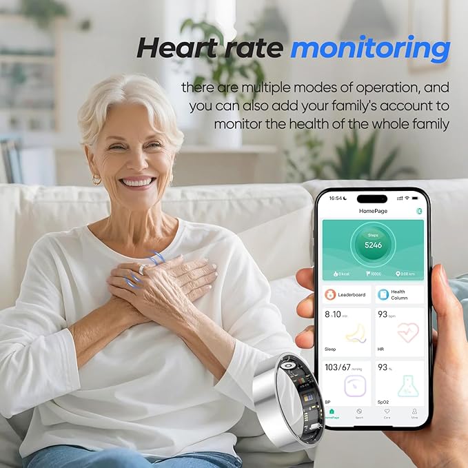 Smart Ring with Sleep Monitoring, No APP Subscription, 10-Day Battery Life, Stress/Heart Rate/Women's Health Tracker, Android & iOS Compatible (Black, 10)