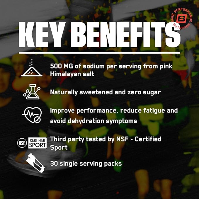 BARE PERFORMANCE NUTRITION BPN Electrolytes Go Packs Hydration Drink Mix | Sugar Free Electrolyte Powder | 500mg Sodium per Serving | Naturally Sweetened | Salted Watermelon, 30 Servings