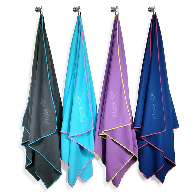Flow Hydro Sport Towel - Microfiber Quick Dry Swimming Towels for Swim, Pool, Triathlon, and Other Water Sports in Medium, Large, Extra Large, and Hooded Sizes (Purple, Large (60" x 30"))