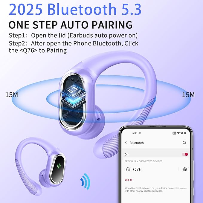 Wireless Earbuds, 2025 Bluetooth 5.4 Headphones Sport, Bluetooth Earbuds with ENC Noiss, Dual LED Display