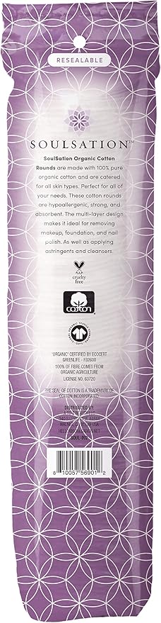 Organic Cotton Rounds, 400 Count - Makeup Remover Pads for Face, Lint-Free