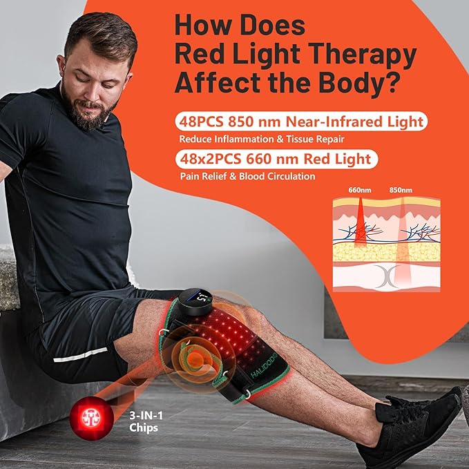 HALIDODO Red Light Therapy & Vibration Massage Knee Brace - Wireless Rechargeable Controller, 660nm&850nm Red Light Therapy Heated Device for Knee/Joint/Elbow/Shoulder Pain Relief, Green.