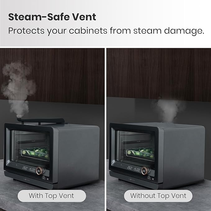 7-in-1 Steam Convection Oven Countertop with Air Fry, Bake, Sous Vide, Ferment, Built-in Recipes | Anti-Scalding, Self Clean, Food-grade Stainless Steel Cavity & Accessories | 1500W (Black)